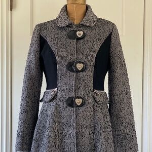 Betsy Johnson Herringbone Wool Peplum Dress Coat Size 6